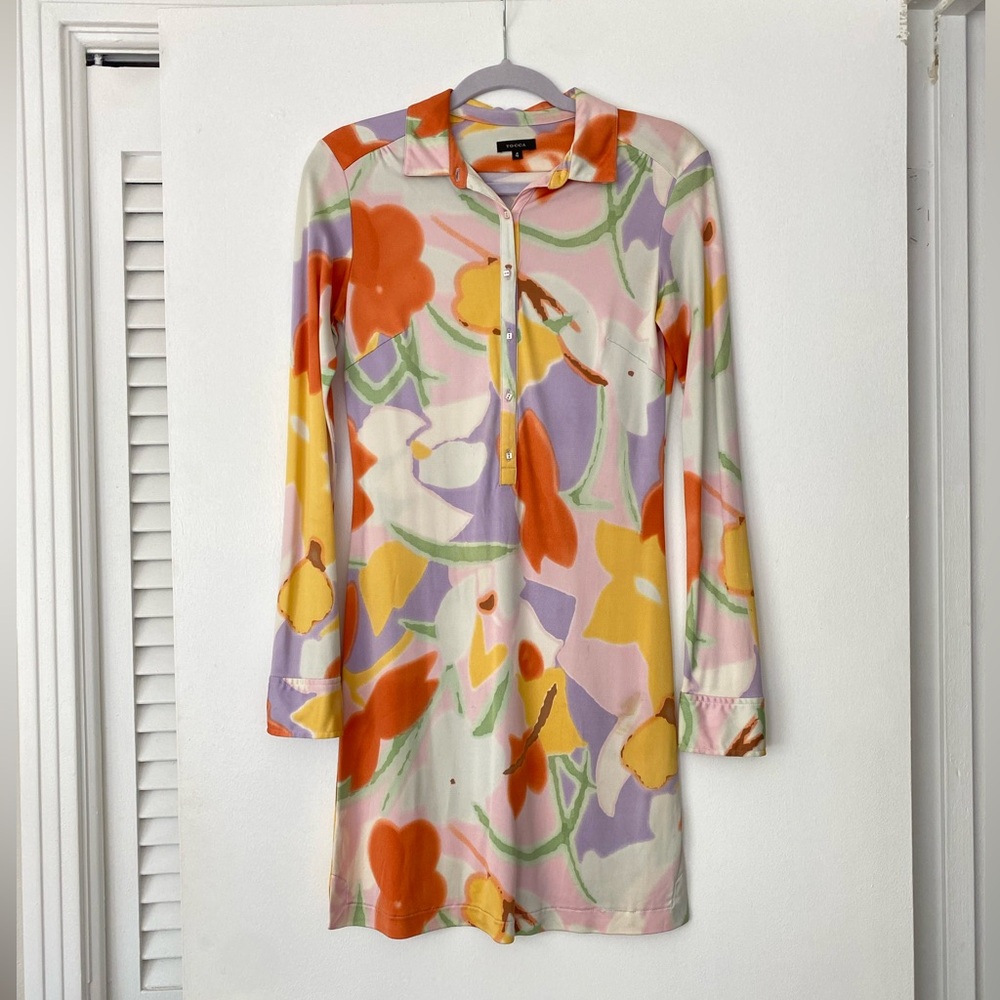 Vintage Tocca Pastel Floral Long-Sleeve Polo Dress